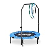 Bluefinity Trampolin mit Stange, Minitrampolin faltbar, Expander & Tasche, klein, HBT 121 x 102 x 102 cm, blau/schw