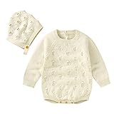 OverDose Baby Zweiteiler Langärmelige Einfarbige Häkelpullover Strickoverall Hut Overalls +Hat Outfits 2Pcs Stricken Strampelhose Bodys & Einteiler Jump