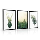 Estika Bilder set mit rahmen - Wilde natur - Wählen größe (3x A2 oder 3x A3) und farbe des rahmens (4 Farben) - Moderne deko poster set, Wandbild w