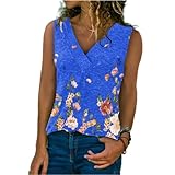 Damen Strappy Blumendruck Weste Top Ärmelloses Cami Tunika Blusen und Hemden Tops Sommer Mode Bedrucktes ärmelloses T-Shirt mit V-Ausschnitt Lässige T-Shirts Lässige Tunika ärmelloses Tanktop