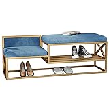 LJFYXZ Schuhbank Schuhschrank Dickes Samtkissen Mit Rückenlehne Rechteckige Bank 2-lagige Lagerung Schmiedeeiserner Rahmen Mehrere Größen verfügbar(Size:120cm/47.2in,Color:Blue)