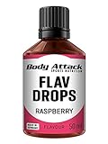Body Attack Flav Drops®, 50 ml, Raspberry, Aromatropfen für Lebensmittel, zuckerfreie Flavour Drops ohne Kalorien, vegan & Qualität Made in Germany