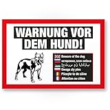 Komma Security Warnung vor dem Hund Kunststoff Schild mehrsprachig weiß-Hinweisschild wetterfest Hundeschild Gartentor Einfahrtstor die Haustür Türschild Abschreckung Warnschild Einb