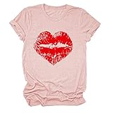 Bestyyo Lippen Herz Print Kurzarm Pullover Lose Lässige Damenoberteile 4661 Print Flower dye v-Neck asymmetrisch Jumper Oversize basicshirt Langarmshirts H