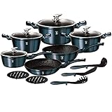 15 Teilig, 17 Teilig Oder 18 Teilig Kochtopfset Induktion Pfannen-Set Topf-Set Aluguss Töpfe Antihaftbeschichtung Marmor Ertex (15 Tlg, BH-1885)