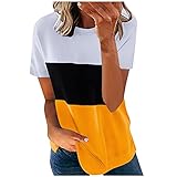 Damen-Nähte Kontrastfarbe O-Neck Kurzarm Casual Loose T-Shirt Hemden 51 - Yellow X-Larg