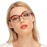 DOOViC Blaulichtfilter Lesebrille Rot/Eckig Rahmen Große Gläser Computerbrille mit Sehstärke für Damen 1,0/2,0