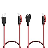 YACSEJAO Krokodilklemme an USB-Testkabel 18AWG Rot Schwarz Draht Maximal 5A Strom 19,7in/50cmKrokodilklemmen USB-Testkabel (1 Stecker + 1 Buchse)