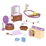 Li’l Woodzeez 16-teilig Badezimmer und Wäsche Zubehör Set – Badewanne, Waschbecken und mehr – Tierfiguren Accessoire Spielzeug für Kinder ab 3 J