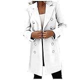 Alwayswin Damen Jacke Lang Herbst und Winter Zweireihig Trenchcoat Langärmlige Anzugkragen Sakko Jacke Winterjacke Einfarbig Elegant Damenmantel Strickjacke Outerw