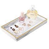 MoKo Schmucktablett, Keramik Ablageschale Kosmetik Tablett Toilettentank Waschtisch Tablett Schmuckaufbewahrung Makeup Organizer für Schmuck Kerzentablett Badezimmer Parfüm - Weißer M