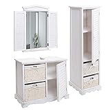 Mendler Badezimmerset HWC-H20, Badmöbel-Set Hochschrank Waschbeckenunterschrank Wandspiegel - Shabby weiß