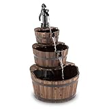 Blumfeldt Cascada 2G Gartenbrunnen im Holzbottich-Look - Wasserdurchfluss: 800 Liter/h, 12 Watt Wasserpumpe, 3 Etagen, geschlossener Wasserkreislauf, kein Auslaufen des Wassers, b