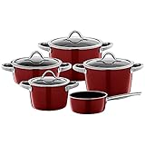 Silit Vitaliano Rosso Topfset Induktion 5-teilig, Kochtopf Set mit Glasdeckek, Silargan Funktionskeramik, Induktions Töpfe Set nickelfrei, dunk