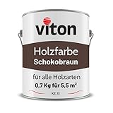 VITON Holzfarbe - 0,7 Kg Braun Holzlack Seidenmatt - Wetterschutzfarbe für Außen - 3in1 Grundierung & Deckfarbe - Profi-Holzschutzlack - KE31 - RAL 8017 Schokoladenb