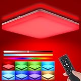 LED Deckenleuchte Dimmbar RGB Mit Fernbedienung , LED Deckenlampe Dimmbar Mit RGB Farbwechsel 18W 1800LM, IP54 RGB LED Lampe Für Badezimmer, Wohnzimmer, Kinderzimmer, Flur, Schlafzimmer, Küche,