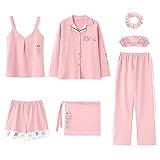 BuFanRenm Nachthemd, Damen Pyjamas Frühling Baumwolle Pijama Langarm Umlegekragen Strickjacke Damen Nachtwäsche Plus Größe 7 Stück Set Damen Pyjamas L KRE9016