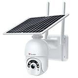 Ctronics Überwachungskamera Aussen 15000mAh Akku, 100% Kabellos PTZ Digitaler Zoom Kamera mit Solarpanel, WLAN IP Kamera Outdoor, PIR und Radar Erkennung, Farb-Nachtsicht, 2-Wege-Audio, SD