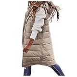 Weste Damen Lang Daunenweste Damen Lang Wintermantel Vest mit Kapuze Weste Mantel Ärmellose Warmer Daunenmantel mit Taschen Steppweste Damen Daunenjacke Steppjacke Outdoor Outwear Winterjacke Schw