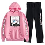 Yesgirl Hunter X Hunter Hoodie Damen Herren Killua Eyes Gon Kurapika Leorio Pullover Lange Hose Set Anime Pulli 3D Druck Lose Langarm Sweatshirt Unisex Kapuzenpullover Shirt A Rosa M