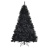 COSTWAY 180/225cm künstlicher Weihnachtsbaum mit 1477/1749 Zweigen, klappbarer Metallständer, Christbaum Tannenbaum für Zuhause Büro Geschäft (Schwarz, 180cm)