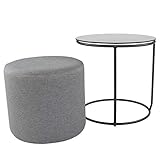 i-flair Nachttisch Beistelltisch mit Hocker Jasper runder Couchtisch und Pouf 40x40 cm N0 Schwarz - Schwarz - G