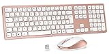 2.4G Funktastatur mit Maus Set, Kabellose Ultraslim Fullsize USB Tastatur Maus Kombi Wiederaufladbar für Windows PC, Laptop, QWERTZ Deutsches Layout, Rosa G