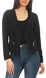 Malito Damen Blazer ohne Kragen | Sakko im Basic Look | Kurzjacke mit Zipper | Jacke - Jackett - Blouson 6040 (schwarz, XXL)