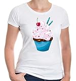 buXsbaum® Damen Kurzarm Girlie T-Shirt bedruckt Fairy-Cake | cupcake kleiner Kuchen | XXL white-z-direct Weiß