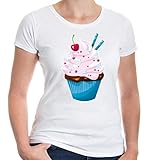 buXsbaum® Damen Kurzarm Girlie T-Shirt bedruckt Fairy-Cake | cupcake kleiner Kuchen | XXL white-z-direct Weiß