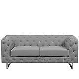 Beliani Luxuriöses 2er Sofa Polsterbezug Chesterfield Stil hellgrau V