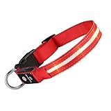 MASBRILL LED Leuchthalsband für Hunde Aufladbar Hundehalsband Leuchtend 100% Wasserdicht 3 Blinkende Lichter Verstellbare Haustier Sicherheit Halsband für Klein Mittlere Große Hunde, Rot S