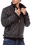 Jacke für Herren Winterjacke Echtleder Lederjacke Fliegerjacke mit Kunstpelz Gefüttert Schwarz M