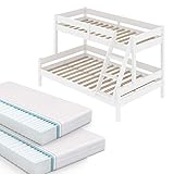 VitaliSpa Kinderbett Everest Etagenbett Weiß Hochbett (90 x 200 cm / 140 x 200 cm + Matratzen)