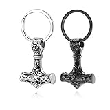 JSDDE Schmuck Wikinger Thor Hammer Schlüsselanhänger aus Edelstahl Thor Hammer Anhänger Keltischer Knoten Thors Hammer Keychain für Herren Damen (2 Stück Set)