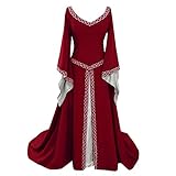SALUCIA Damen Mittelalter Kleid Trompetenärmel Bodenlanges Retro Kostüm Gewand Gothic Renaissance Viktorianisches Prinzessin Kleidung Hexenkostü