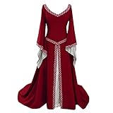 BIBOKAOKE Maxikleid Damen Mittelalter Kleid Trompetenärmel Bodenlanges Retro Kostüm Gothic Steampunk Renaissance Viktorianisches Prinzessin Kleidung Hexenkostüm Halloween Kostü