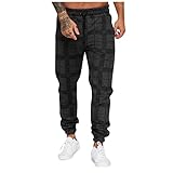 Herren Hose Cargo Jogging Pants mit feinem Karo-Muster und seitlich aufgesetzten Taschen, elastischer Beinabschluss Jogging Hose Jogger Streetwear Sporthose Trainingshose Fitnesshose Sweatp