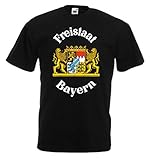 T-Shirt Freistaat Bayern Wappen bayrisches Bayerisches Shirt (Schwarz, 2XL)