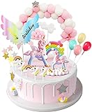 iZoeL Tortendeko Einhorn Geburtstag Kuchen Regenbogen Happy Birthday Girlande Luftballon Kuchen Topper für Kinder M