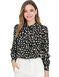 Allegra K Damen Bluse mit langen Ärmeln, Knopfleiste, halbtransparent, gepunktet Gr. 34, Schw