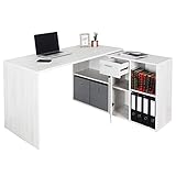 RICOO Eck-Schreibtisch Arbeitstisch Winkel-Kombination Bürotisch (WM081-WK) Computer-Tisch (Flexibel 90-180°) Holz Hell Kiefer mit Regal Akten-Schrank Low-B