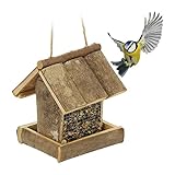 Relaxdays Vogelfutterhaus, Wildvogel Futterstelle zum Aufhängen, HBT 17 x 14,5 x 11,5 cm, Vogelhäuschen aus Holz, N