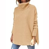 BAIXIAOCHI Einfarbiger Rollkragenpullover FüR Damen Mittellanger Tunika-Pullover Mit FledermausäRmeln Und Geschlitztem S