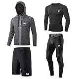 MEETYOO Kompressionsshirt Herren, Leggings Sport Laufhose Funktionsshirt Männer Kompressionshose Funktionswäsche für Running Gym Fitness, Schwarz-langarm, L