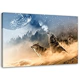 Feeby. Wandbild - 1 Teilig - 80x120 cm, Leinwand Bild Leinwandbilder Bilder Wandbilder Kunstdruck, Tiere, WÖLFE, Natur, BRAUN