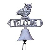 LJHU Schiffsglocke Vintage Eule im Freien Abendessen Glocke mit Willkommensschild, Oberflächenmontage Zarte Verarbeitung & Dekorative Türklingel, Gartendekorationsglocke im H