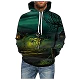 Yowablo Herren Sweatjacke Hoodie Kapuzenjacke Oversized Sweatshirt Kapuzenpullover Sportjacke Outdoorjacke Sweatshirt Evil Pumpkin Skull Variety Printed Hoodie Übergröße (XXL,34grün)