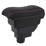 Auto Armlehnen für Corsa D 2006-2014 Doppelschicht Mittelkonsole Große Aufbewahrungsbox mit 3 USB-Ladeanschluss Schwarz mit roten N
