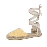 Sommerlatschen Damen Espadrilles Sandaletten Gelb und Offen zum Schnüren (37)